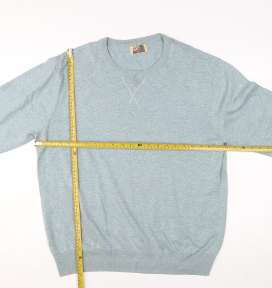 Marks and Spencer Men's Blue Cotton Crew Neck Jumper XL