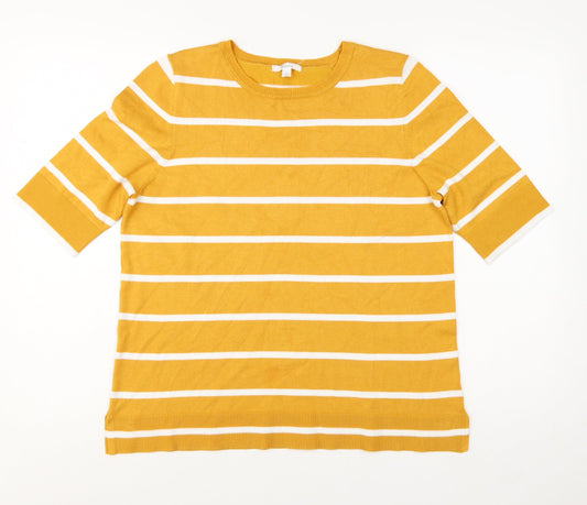 89th + Madison Women Yellow Striped 3/4 Sleeve Pullover Jumper L