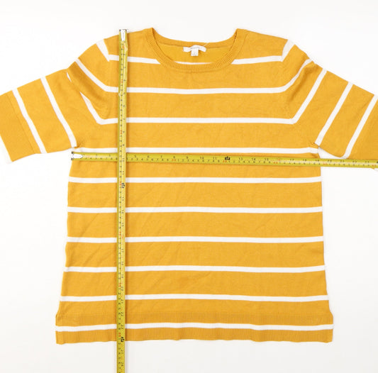 89th + Madison Women Yellow Striped 3/4 Sleeve Pullover Jumper L