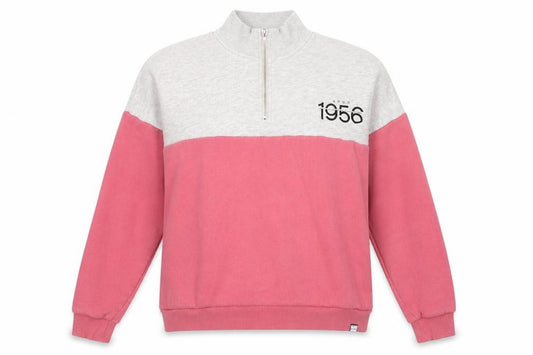Superdry Women Grey Pink 1/4 Zip Sweatshirt Size 8 Cotton Blend