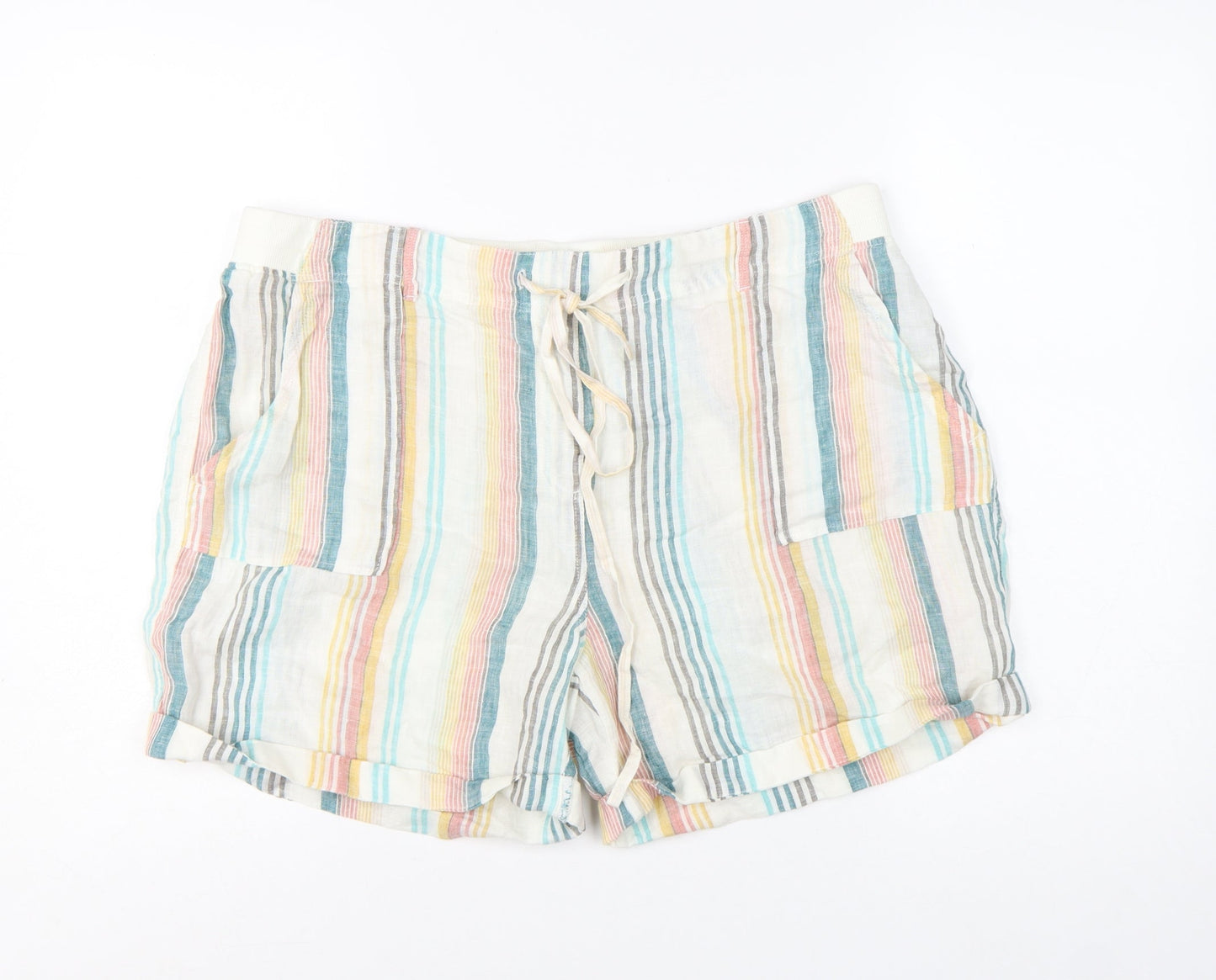 Marks and Spencer Women’s Multicoloured Linen Striped Casual Shorts Size 16