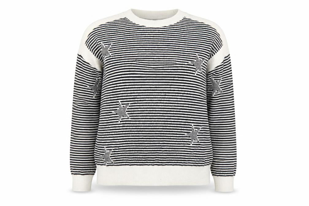 Marks & Spencer Women's Black Striped Star Knit Jumper Size XL