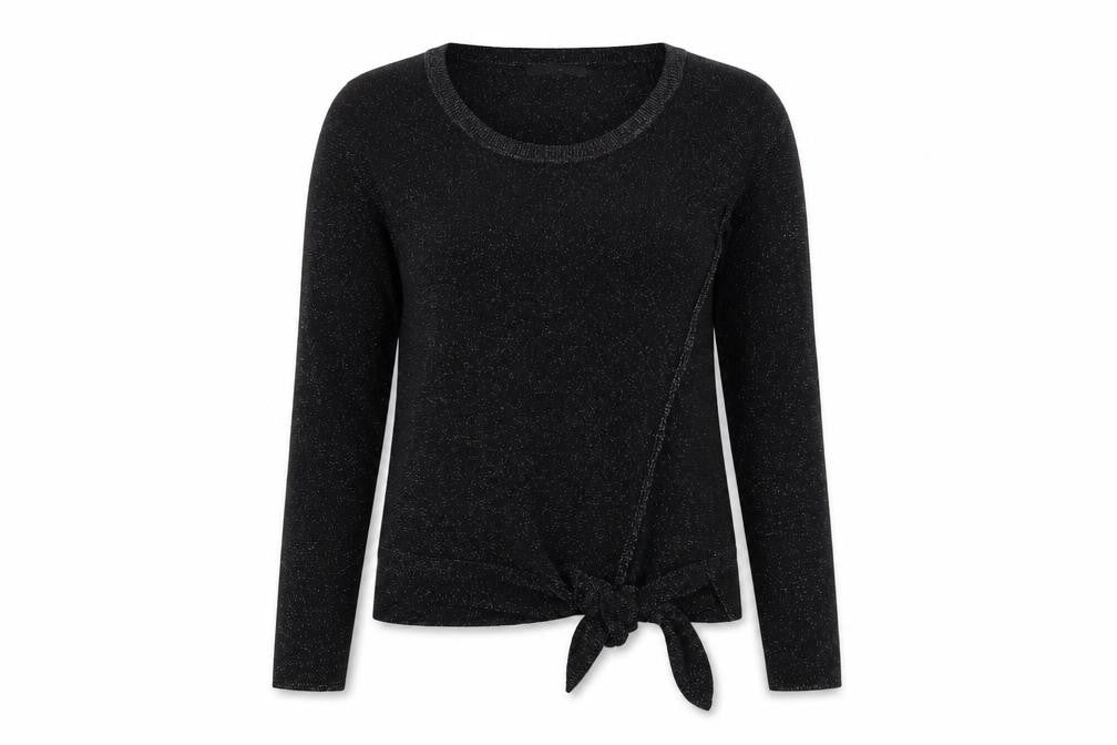 Next Women Black Sparkle Knit Tie Hem Jumper Size 8