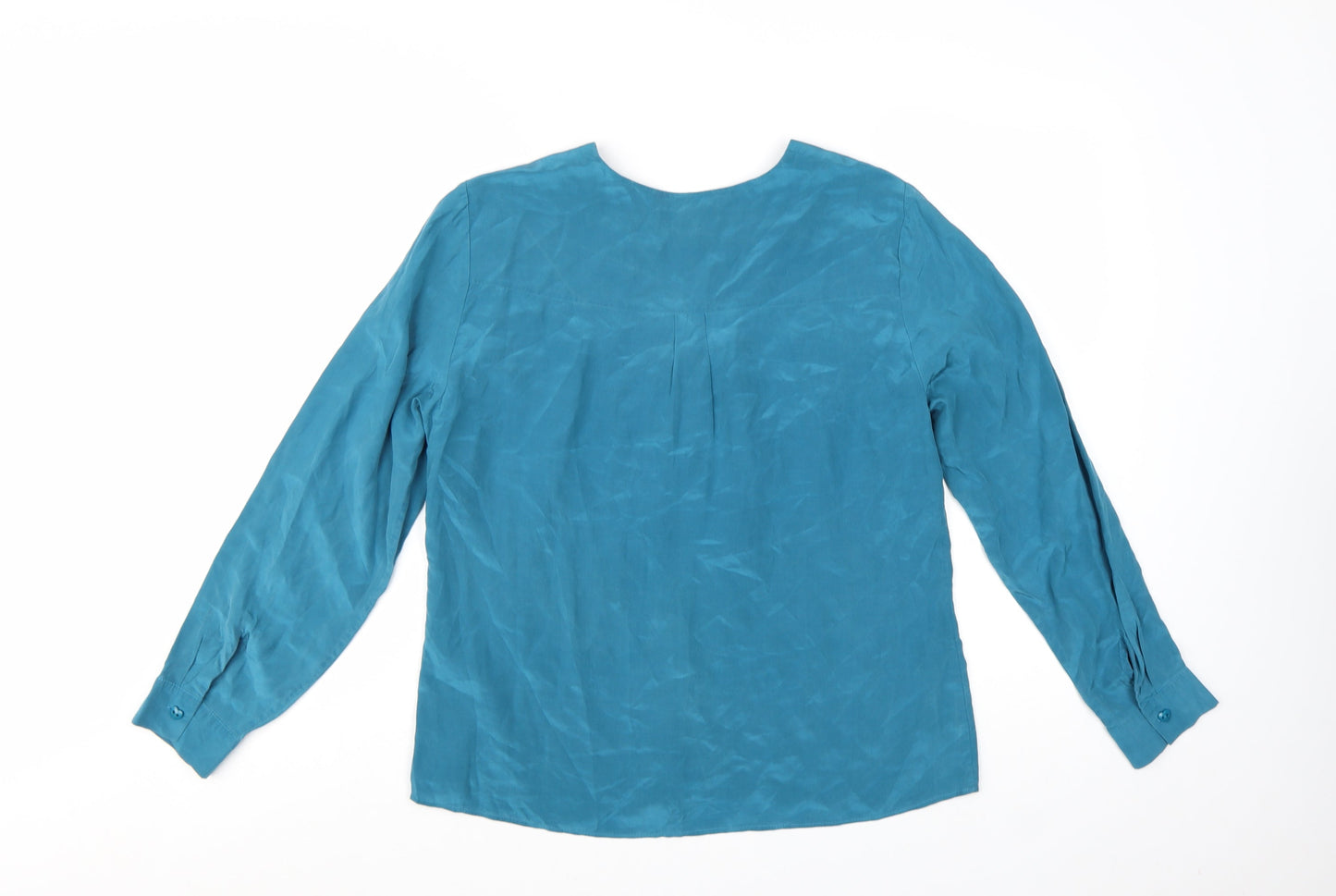 Marks and Spencer Per Una Blue Silk Long Sleeve V-Neck Blouse Size 14