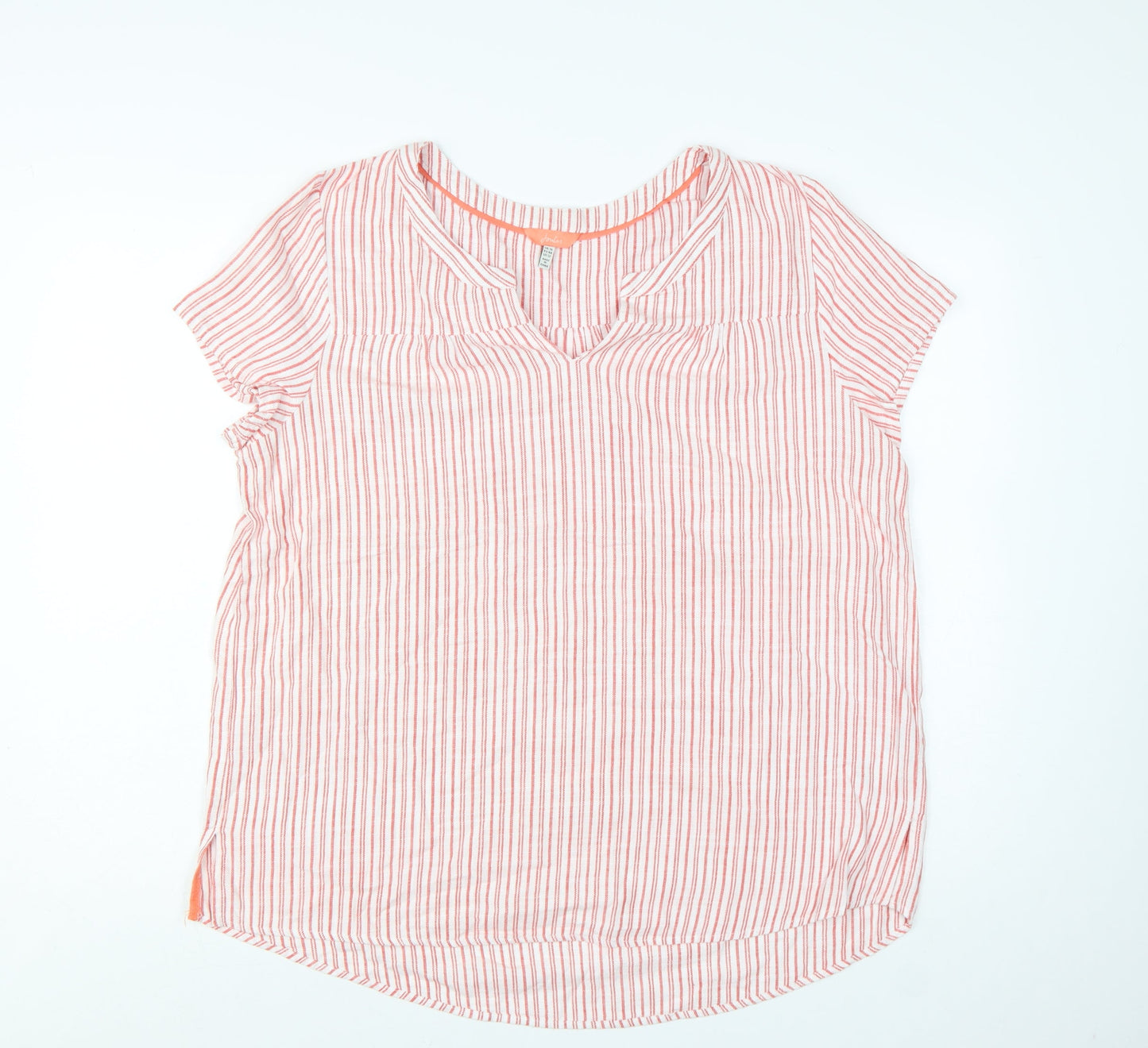 Joules Womens Pink White Striped Cotton V-Neck Blouse Size 16
