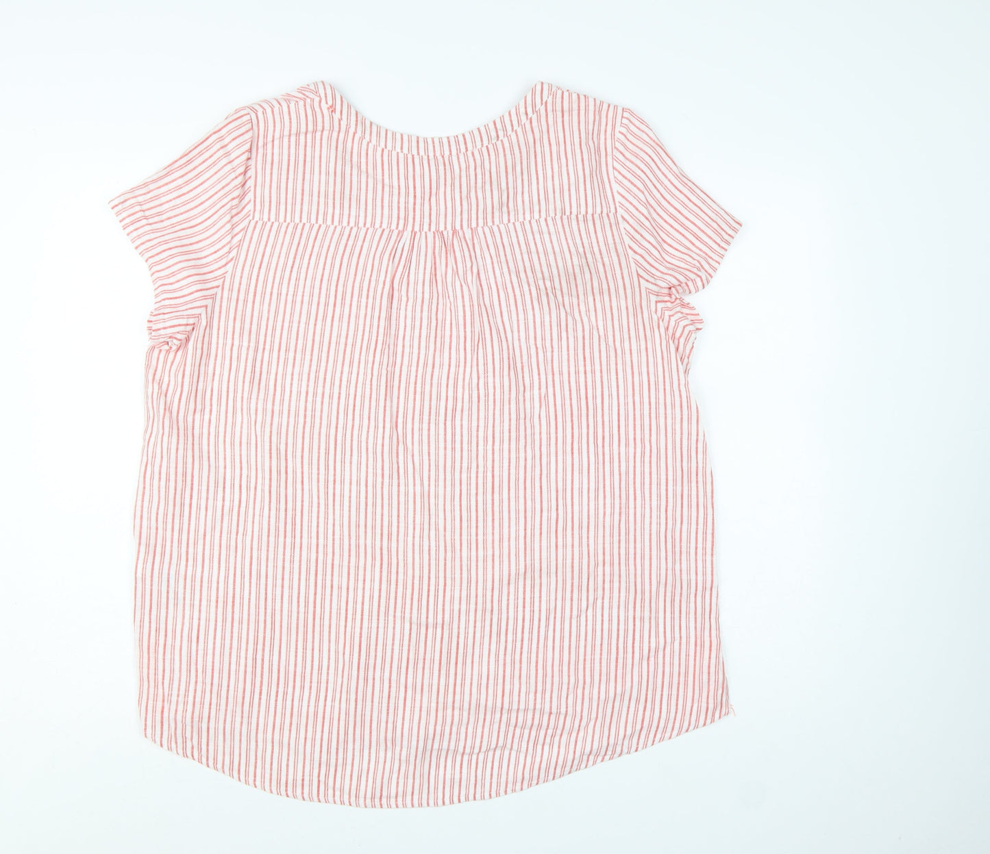 Joules Womens Pink White Striped Cotton V-Neck Blouse Size 16