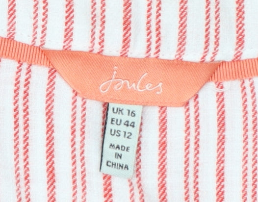 Joules Womens Pink White Striped Cotton V-Neck Blouse Size 16