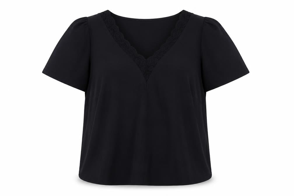 Next Women’s Black Lace Trim V-Neck Short Sleeve Blouse UK 20