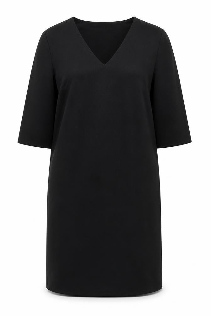 Marks & Spencer Women Black Size 12 Shift Dress 3/4 Sleeve V-Neck