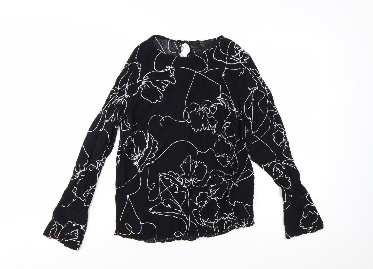 Next Women's Black Floral Viscose Long Sleeve Tunic Blouse Size 12