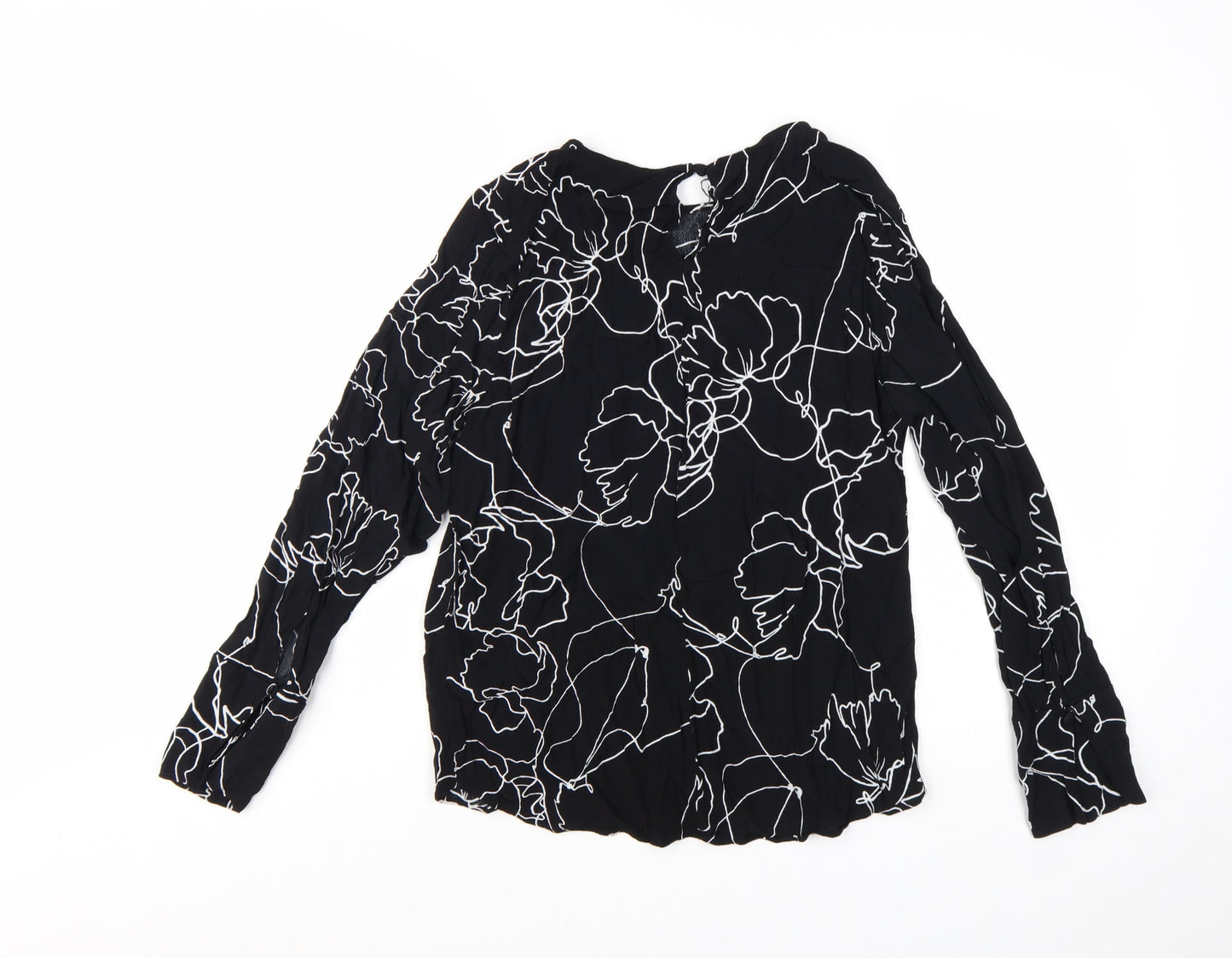 Next Women's Black Floral Viscose Long Sleeve Tunic Blouse Size 12