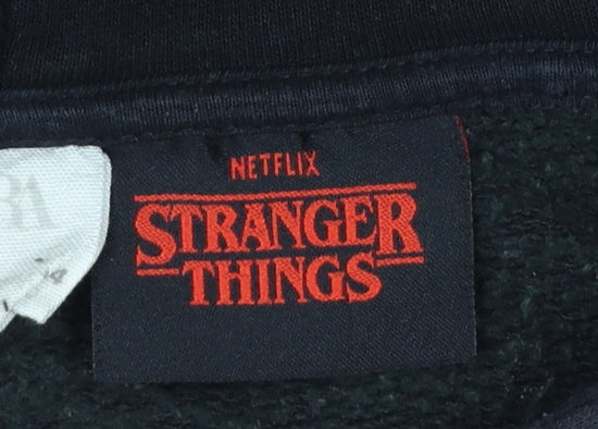 Zara Girls Black Stranger Things Pullover Hoodie 13-14 Years Fleece Lined