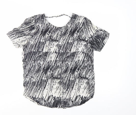 & Other Stories Womens Black White Blouse UK 6 Short Sleeve Viscose Top