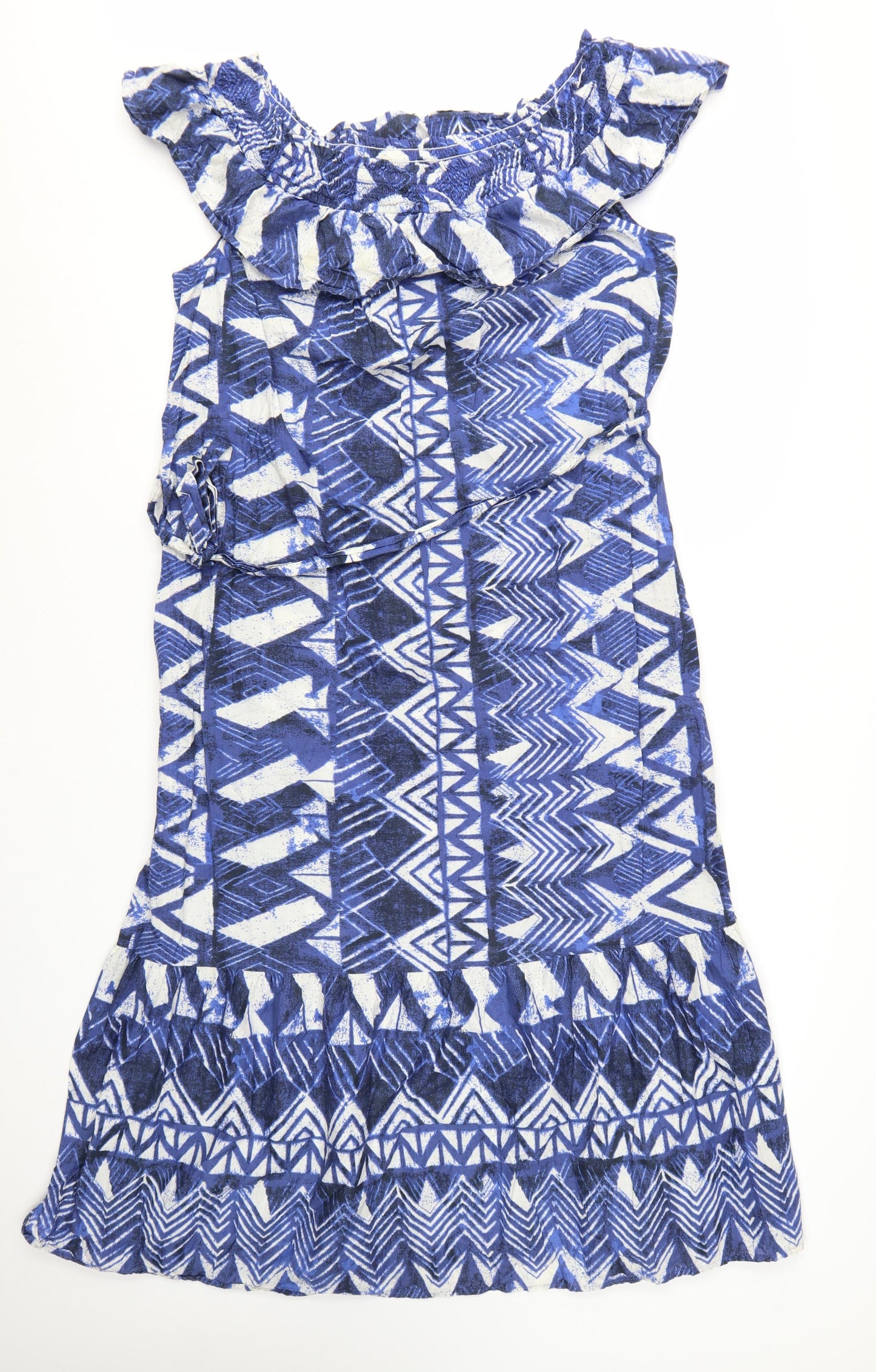 Papaya Women’s Blue Geometric A-Line Cotton Summer Dress Size 16