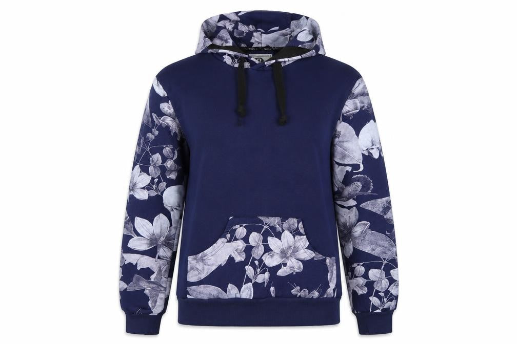 S-Ponder Womens Blue Floral Print Pullover Hoodie Size L