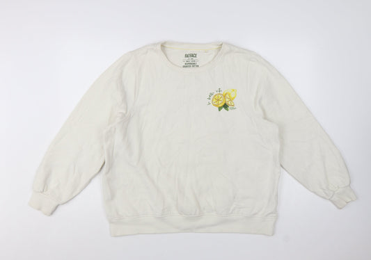 FatFace Women White Lemon Print Pullover Sweatshirt UK 16