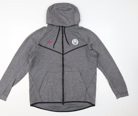 Nike Mens Grey Full Zip Hoodie L Manchester City Football Top