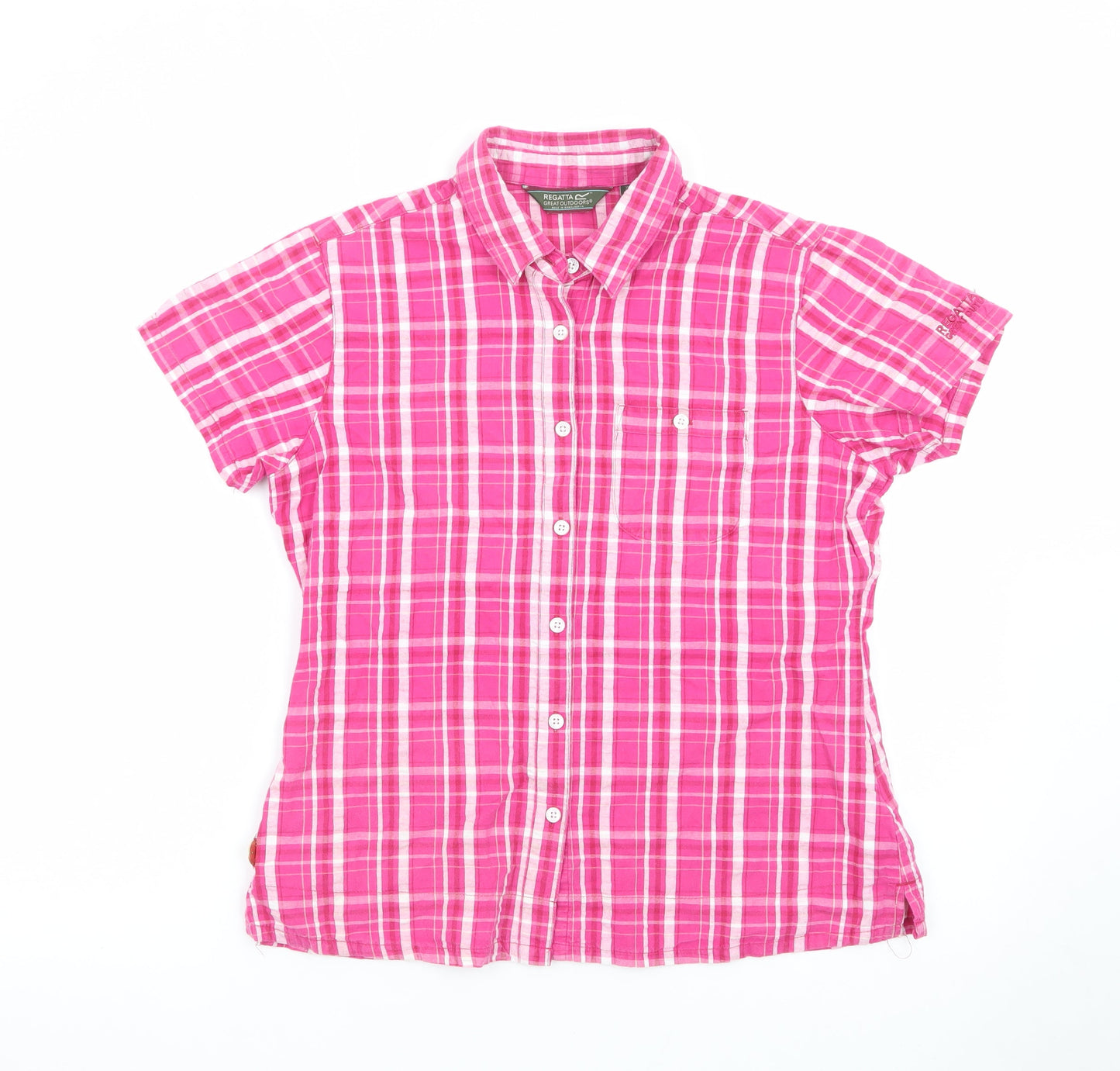Regatta Womens Pink Check Short Sleeve Button-Up Shirt UK 12