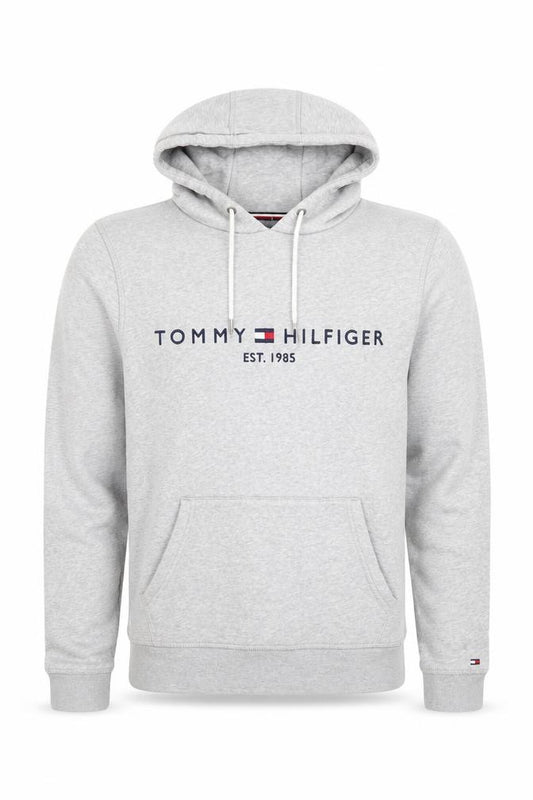 Tommy Hilfiger Men’s Grey Pullover Hoodie S Logo Fleece Sweatshirt