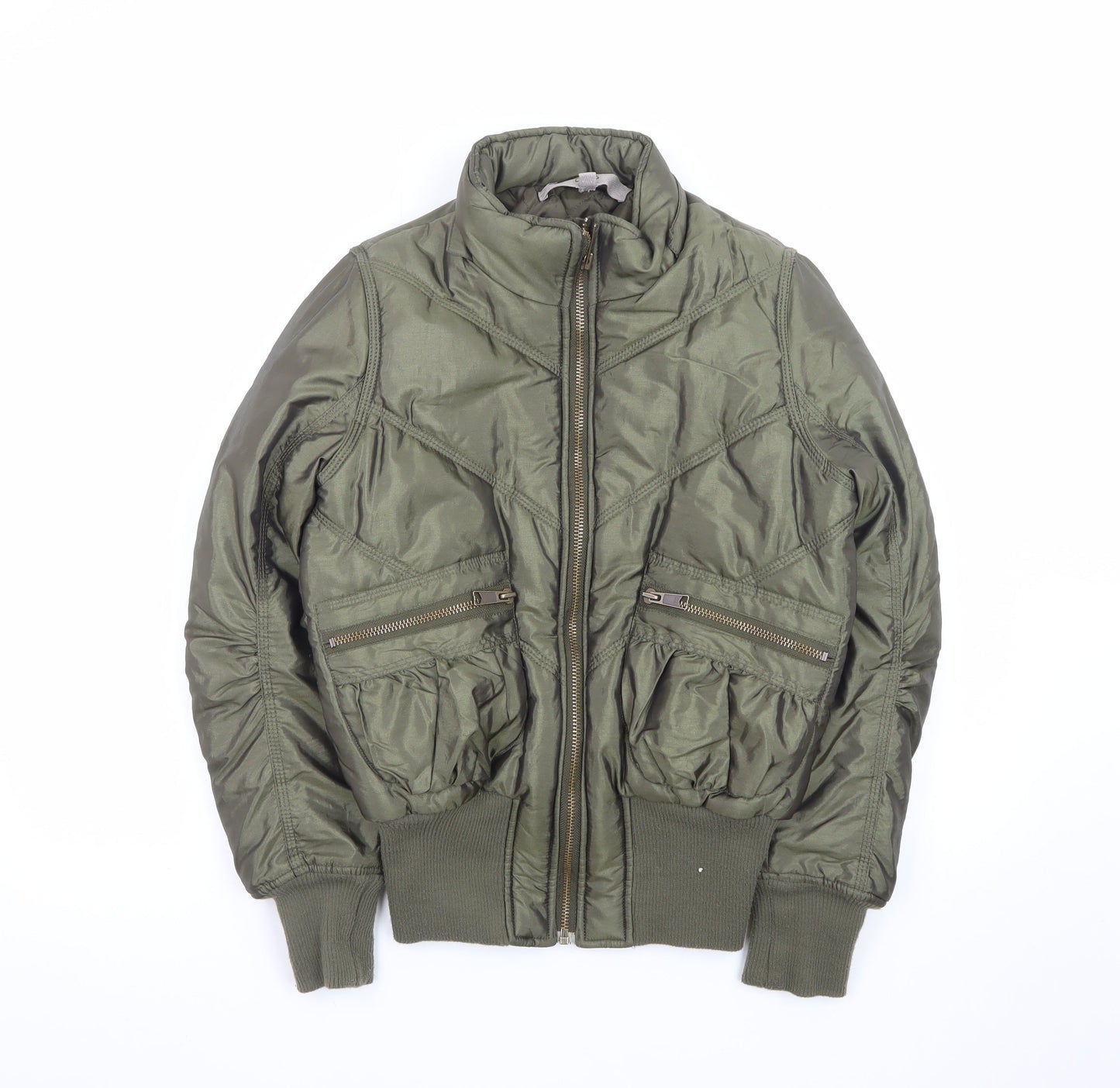 Oasis Women's Green Size 10 Bomber Jacket Zip Quilted Casual