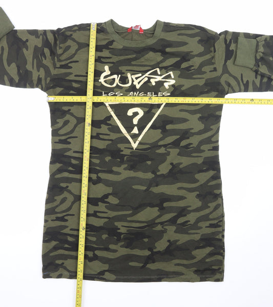 Guess Women Green Camouflage T-Shirt Dress XS Long Sleeve