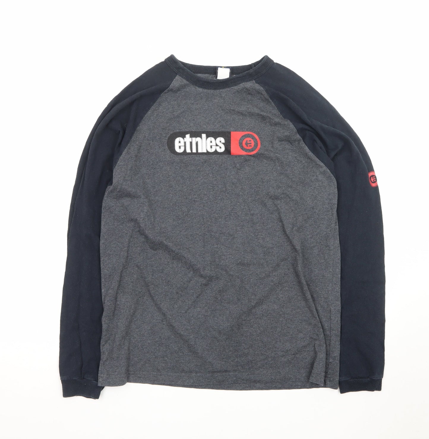 Etnies Men's Grey Long Sleeve Crew Neck Graphic T-Shirt M