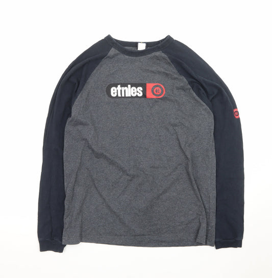 Etnies Men's Grey Long Sleeve Crew Neck Graphic T-Shirt M