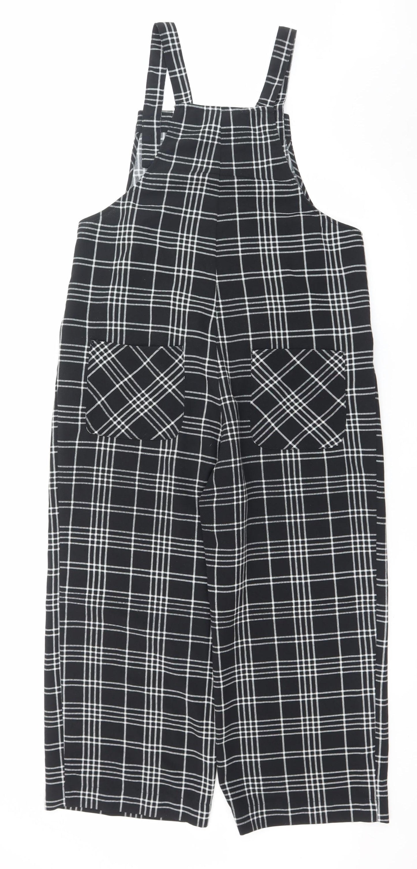 Monki Womens Black Checked Dungaree Jumpsuit Size M Regular Fit