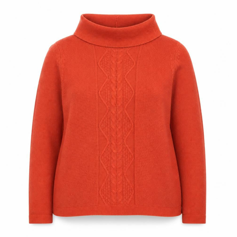 ISLE Essentials Women's Orange Cowl Neck Cable Knit Jumper Size 18-20