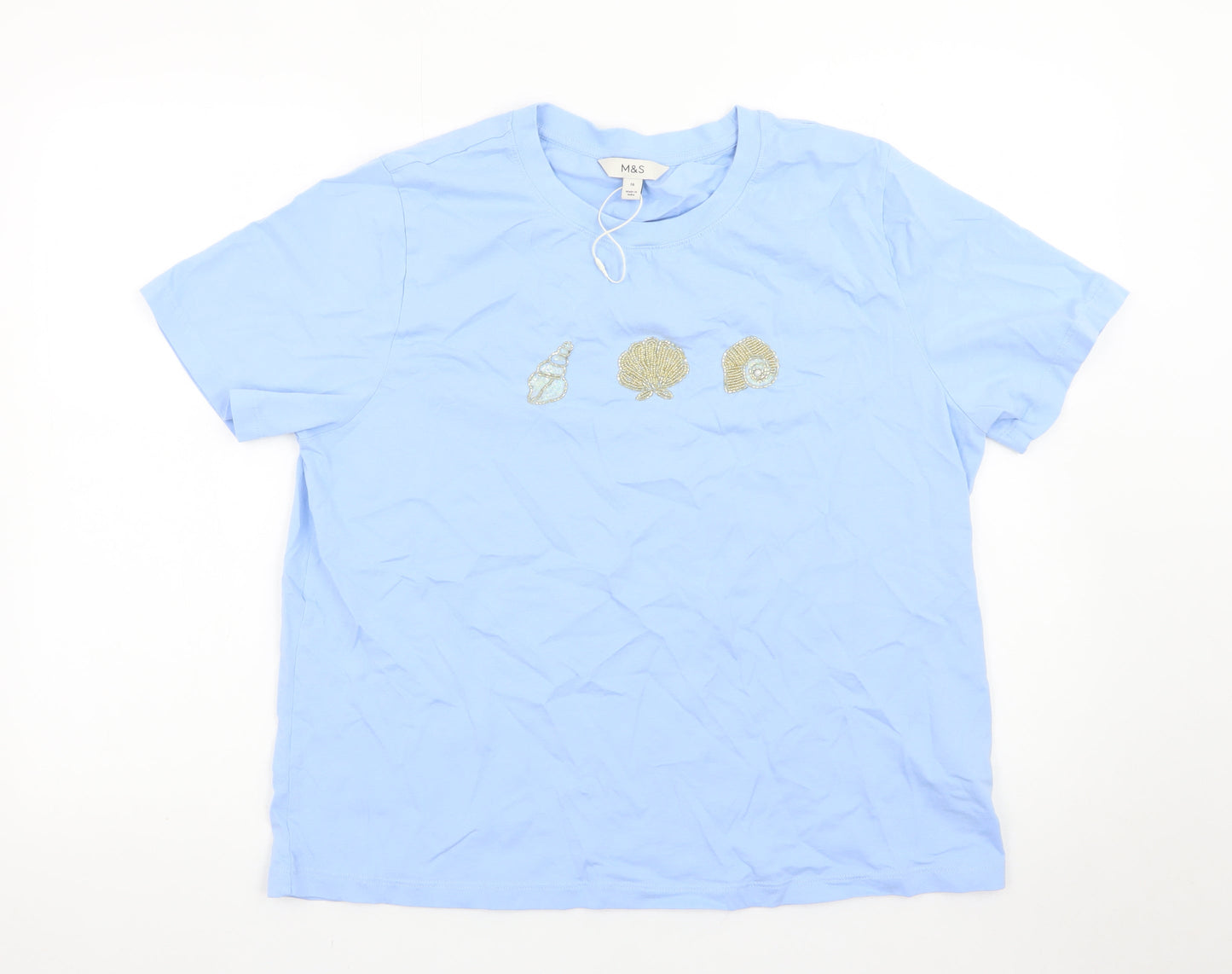 Marks and Spencer Women's Blue Beaded Shell T-Shirt Size 16