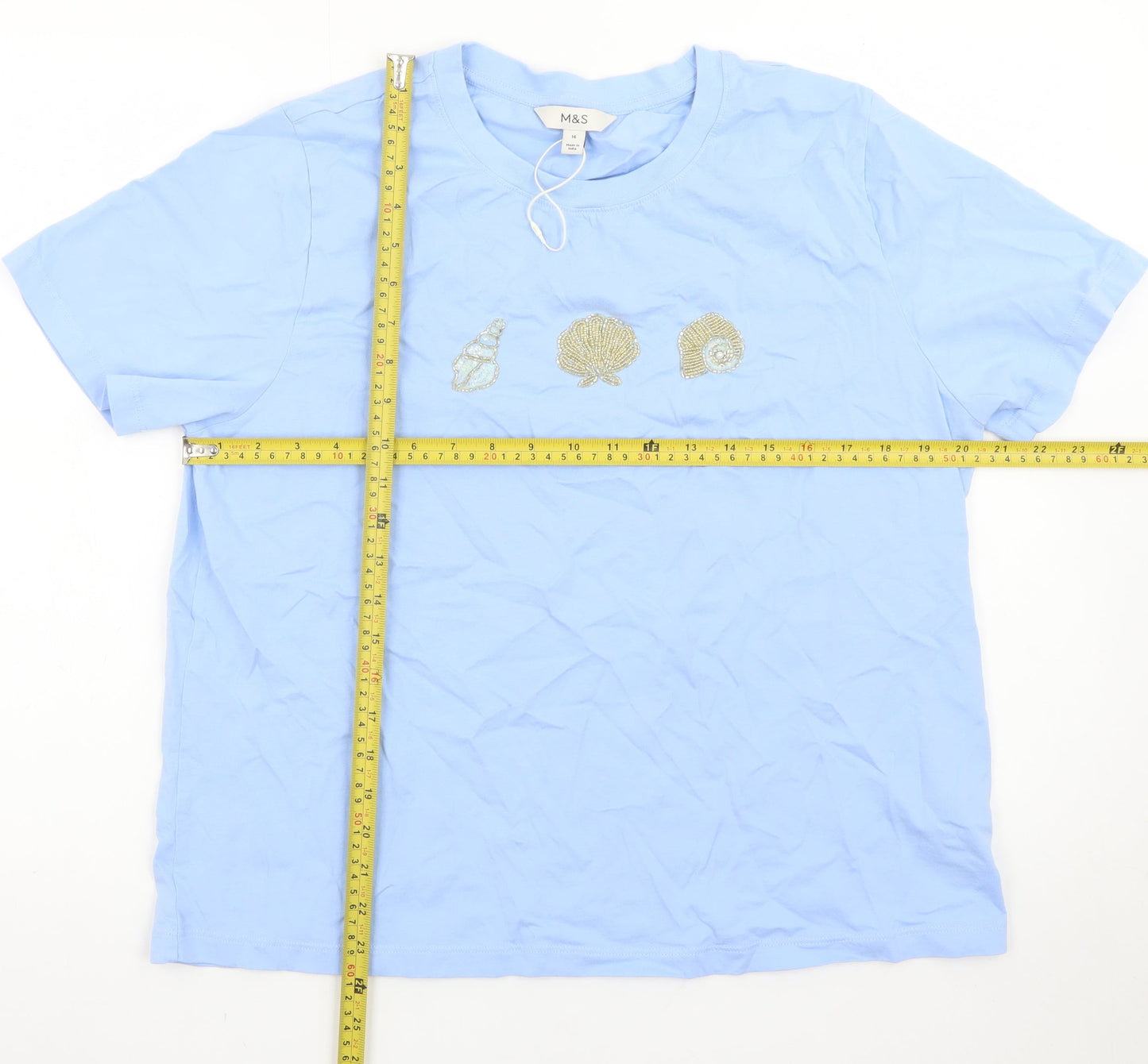 Marks and Spencer Women's Blue Beaded Shell T-Shirt Size 16