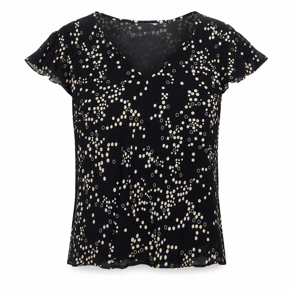 J Taylor Women’s Black Polka Dot V-Neck Chiffon Blouse Size 14