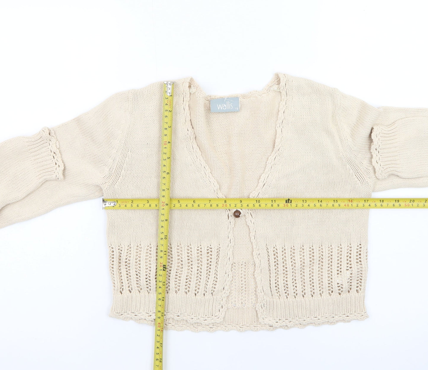 Wallis Women's Beige Knit Long Sleeve V-Neck Cardigan Size 12