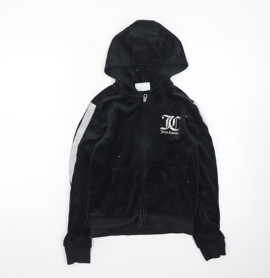 Juicy Couture Girls Black Velour Hoodie 9-10 Years Full Zip Glitter Logo