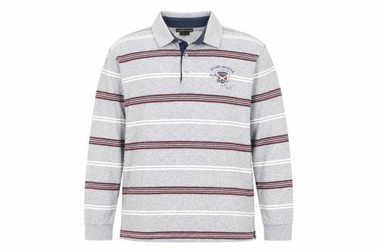 Atlas For Men Grey Striped Long Sleeve Polo Shirt L Regular Fit
