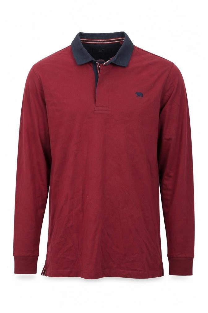 A/W85 Men's Red Long Sleeve Cotton Polo Shirt Size L