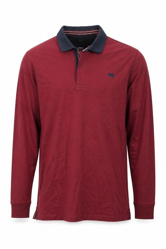 A/W85 Men's Red Long Sleeve Cotton Polo Shirt Size L