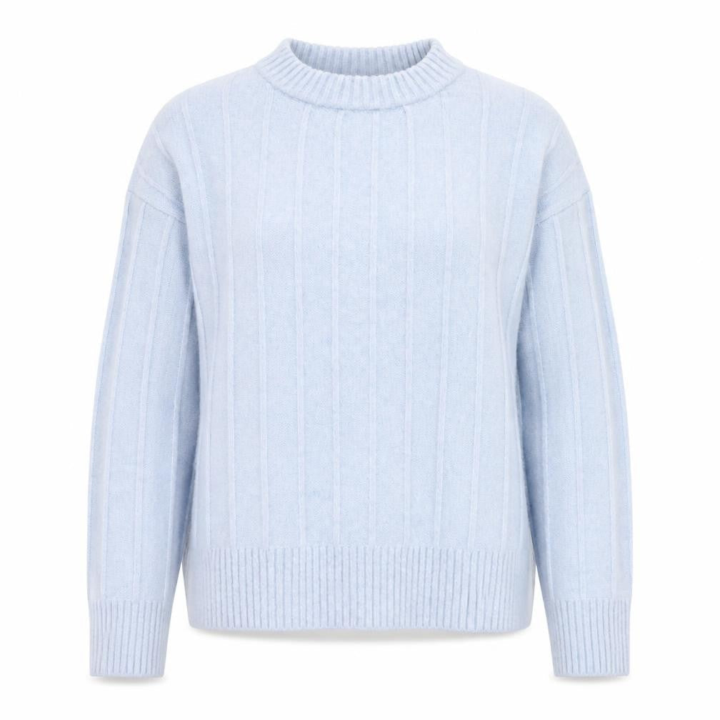 Mango Women Blue XL Wool Blend Cable-Knit Crew Neck Jumper