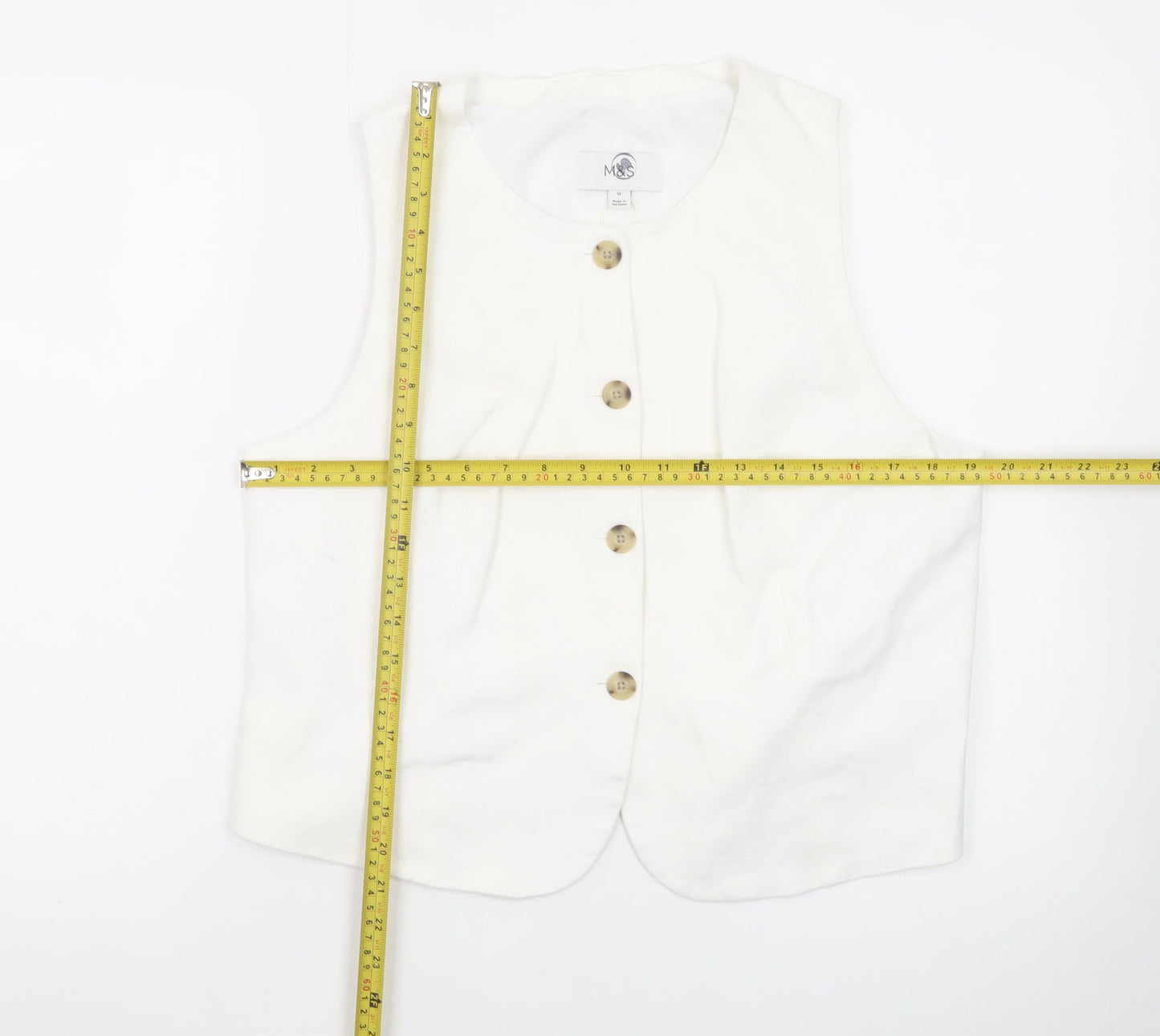 Marks and Spencer Women White Linen Blend Sleeveless Button Blouse Size 16