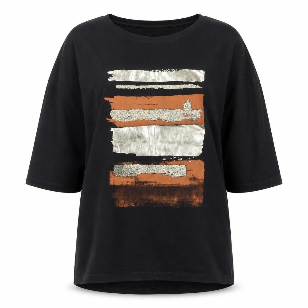 MEGI Collection Women's Black Abstract Print 3/4 Sleeve T-Shirt S