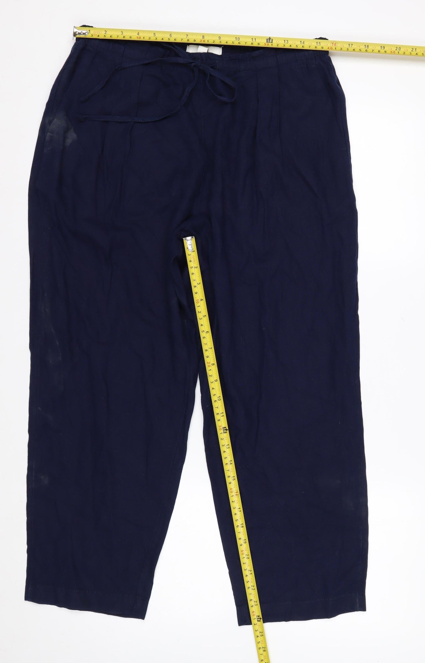 Marks and Spencer Women’s Blue Linen Blend Cropped Wide-Leg Trousers Size 14