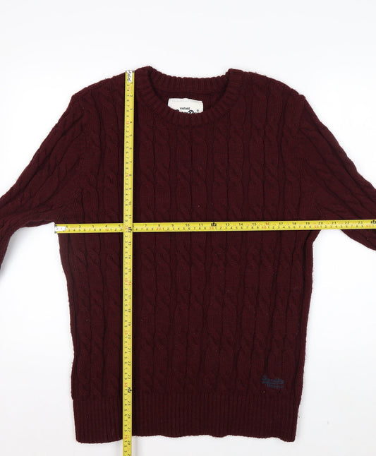 Superdry Men's Red Cable-Knit Crew Neck Jumper 2XL