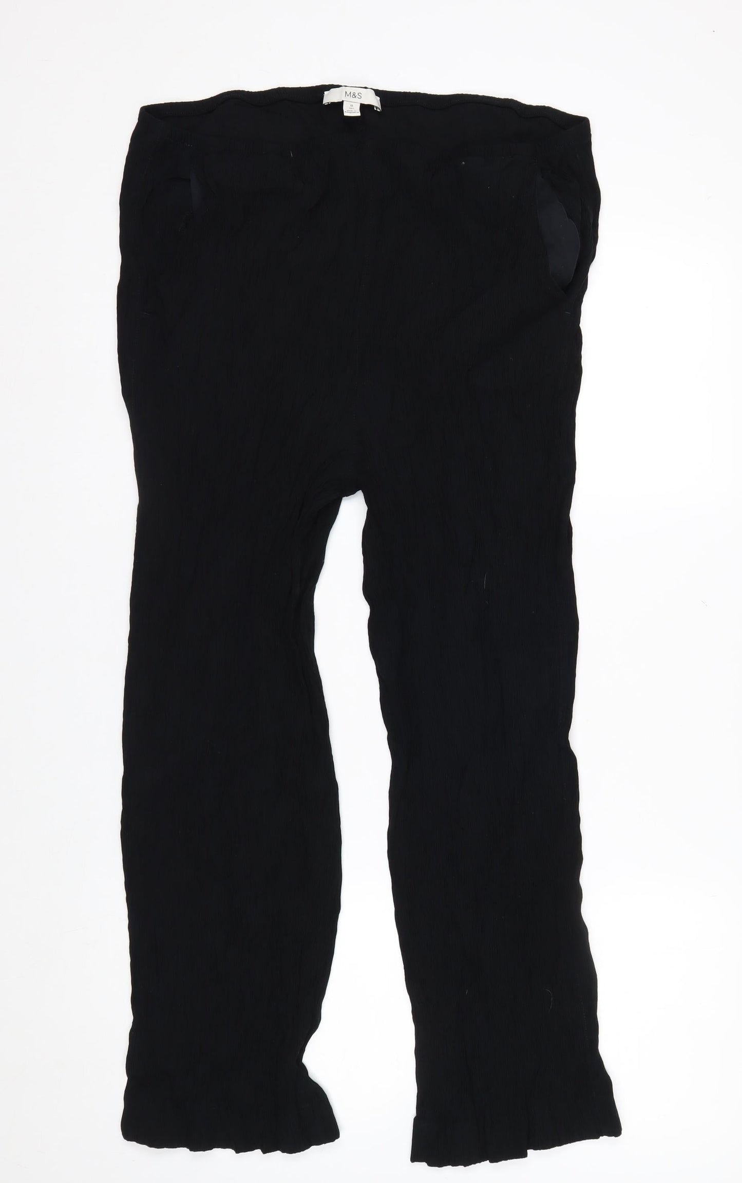 Marks and Spencer Women Black Size 18 Short Elastic Waist Trousers