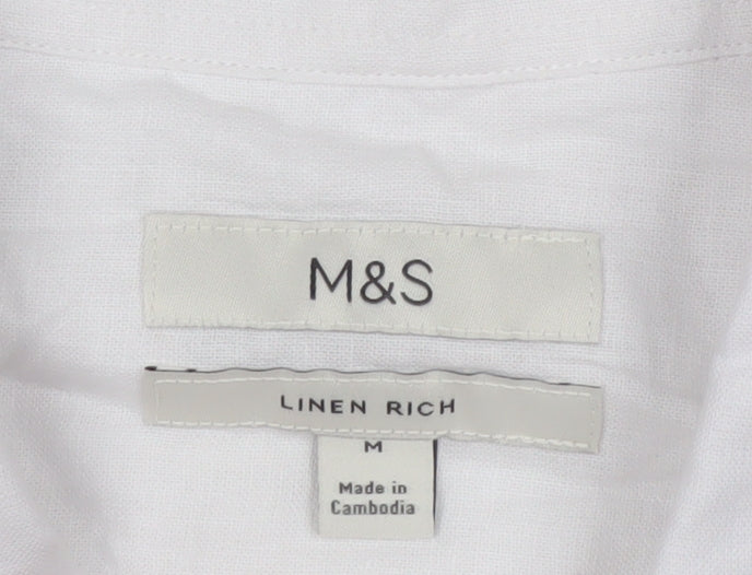 Marks and Spencer Men’s White Linen Blend Short Sleeve Button-Up Shirt M