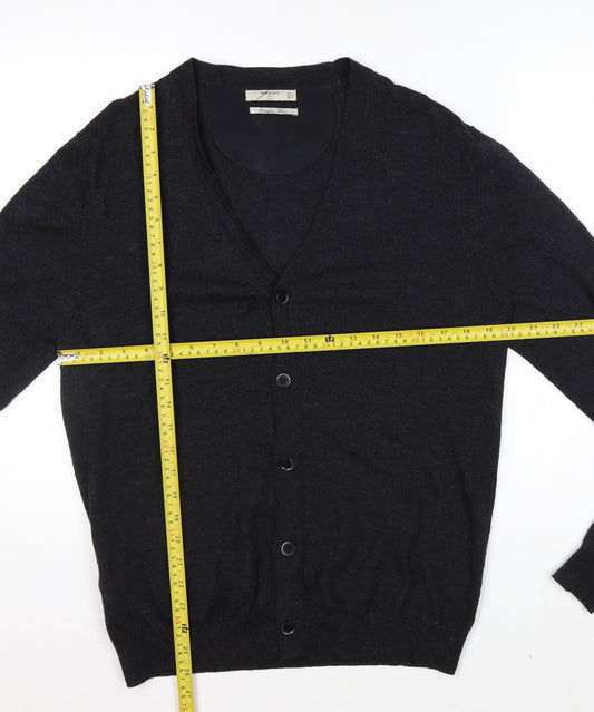 Mango Men Black Wool V-Neck Cardigan L Lightweight Knit