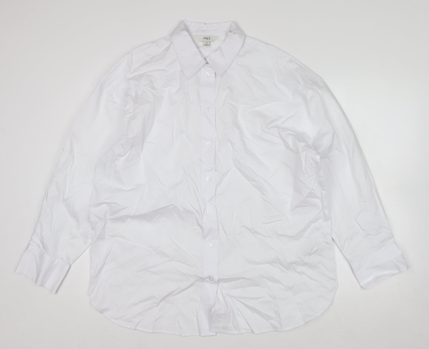 Marks and Spencer Women's White Cotton Long Sleeve Button-Up Shirt Size 12