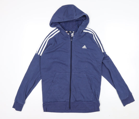 Adidas Boys Blue Full Zip Hoodie 13-14 Years Cotton Blend Lined Sportswear