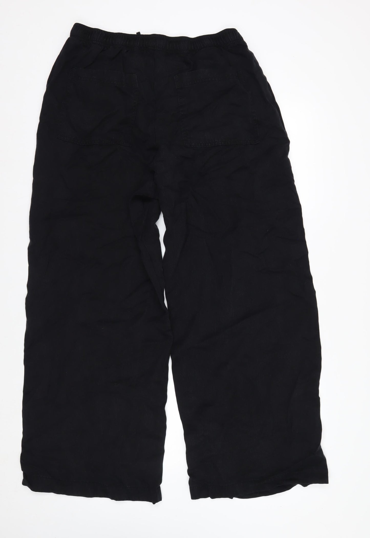 Marks and Spencer Womens Black Linen Blend Cropped Trousers Size 14 Regular