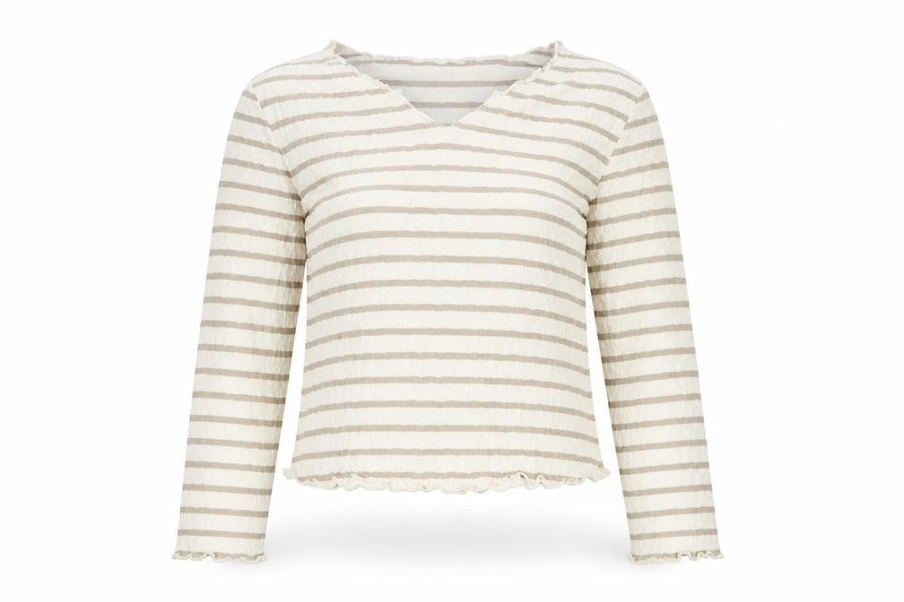 Next Womens Beige Striped Long Sleeve V-Neck T-Shirt UK 10