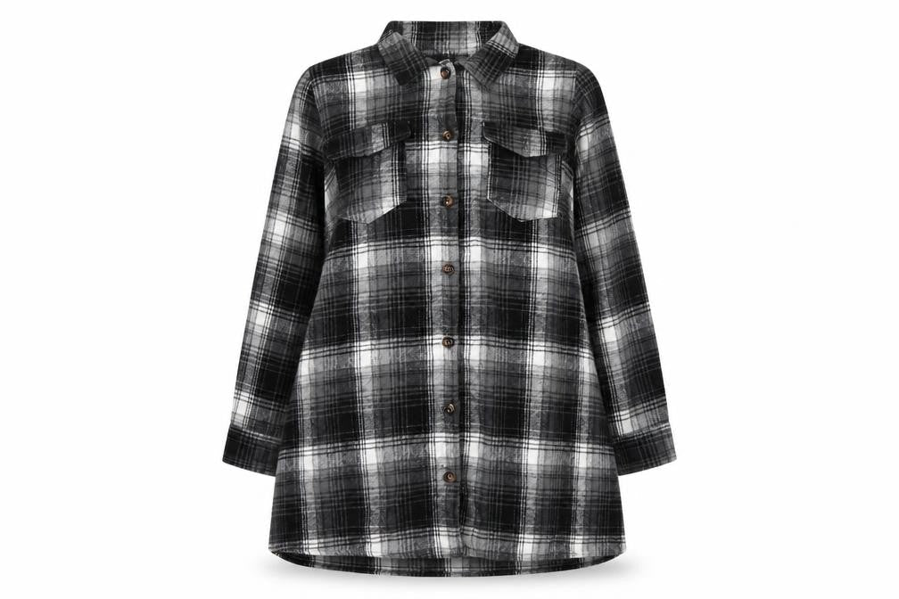 Yours Womens Black Check Flannel Coatigan Size 22 Long Sleeve